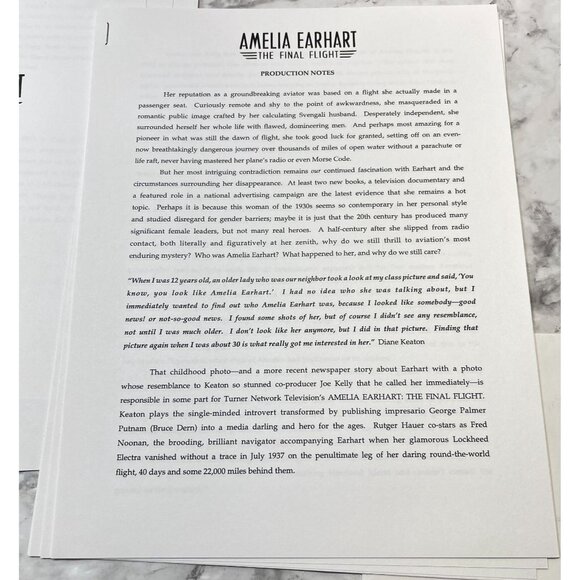 TNT Movie Press Kit Amelia Earhart The Final Flight Rutger Hauer Diane Keaton - Picture 9 of 11